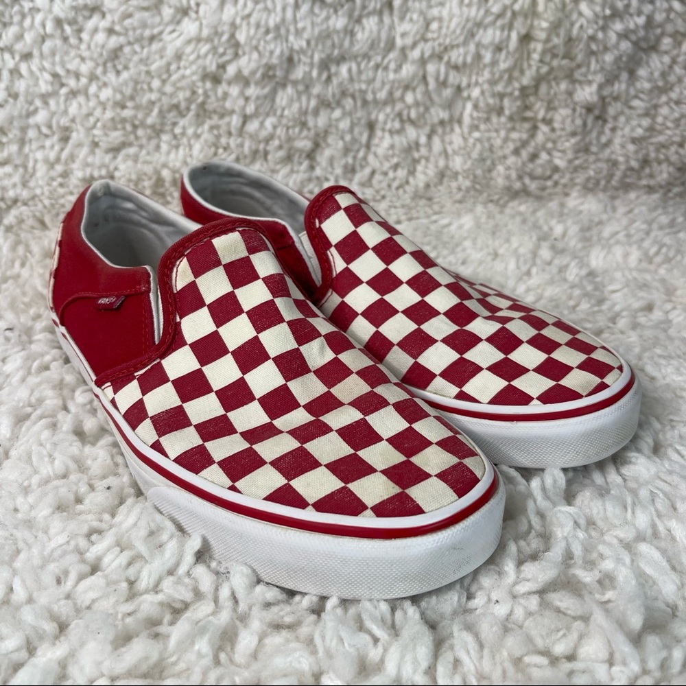 Vans Womens Size 9.5 Red and Beige Slip On Shoes